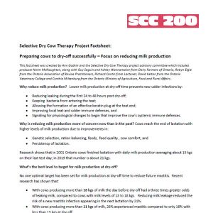 Selective Dry Cow Therapy Project Factsheet: Preparing cows to dry-off successfully – focus on reducing milk production