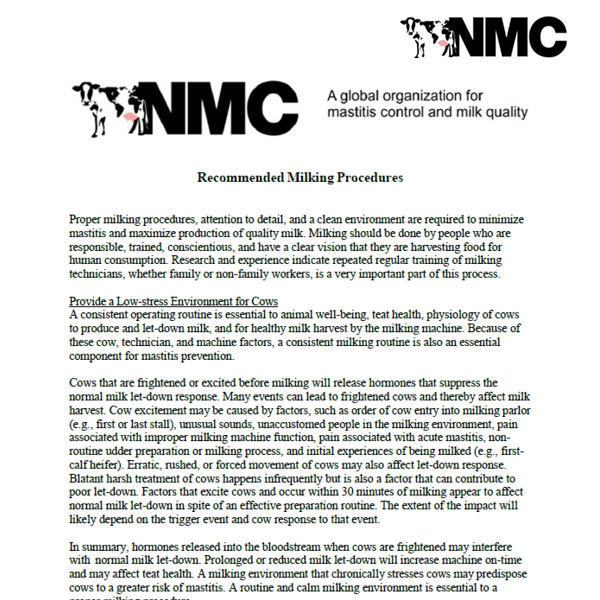 Recommended Milking Procedures