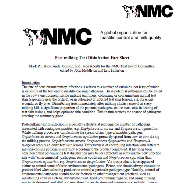 Post-milking Teat Disinfection Fact Sheet