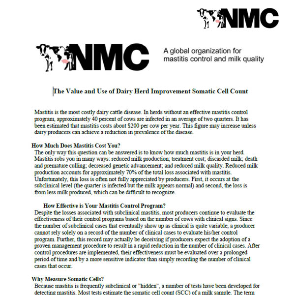 The Value and Use of Dairy Herd Improvement Somatic Cell Count