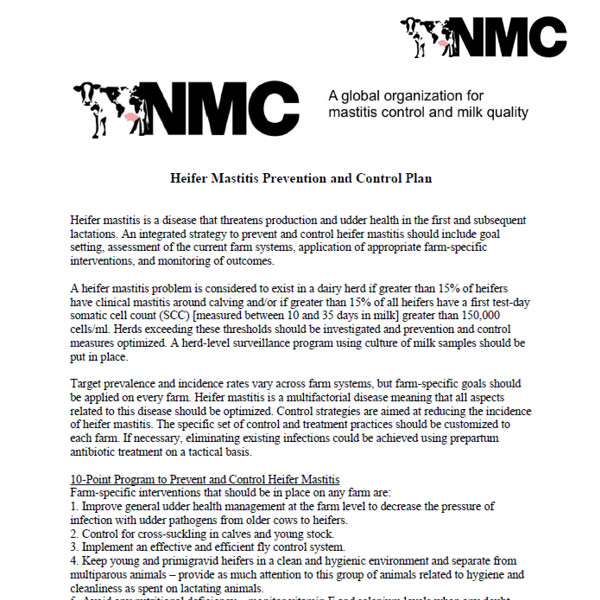 Heifer Mastitis Prevention and Control Plan