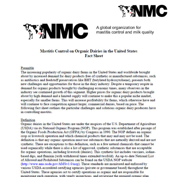 Mastitis Control on Organic Dairies in the United States Fact Sheet